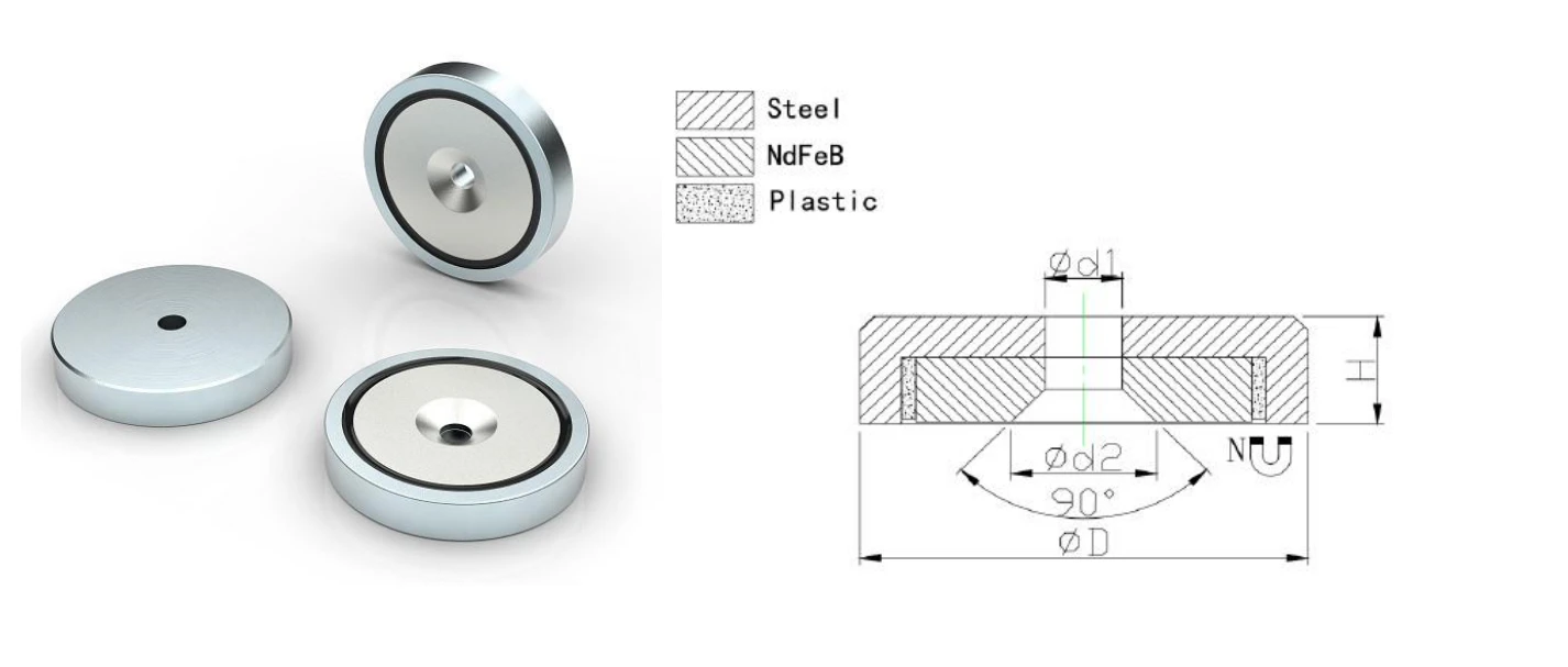 NdFeB pot magnet with countersunk
